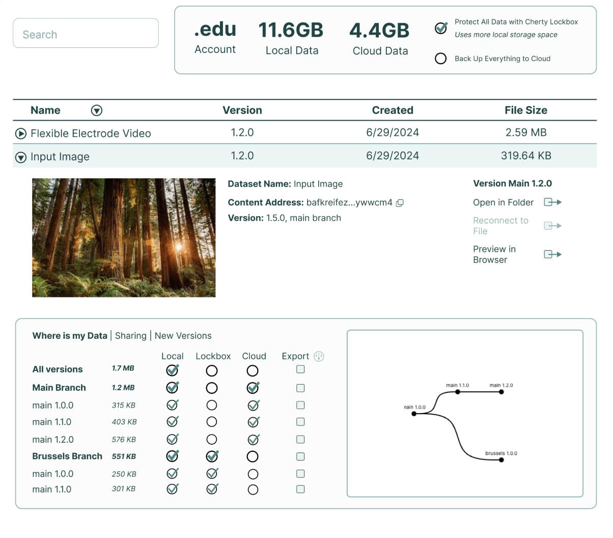 An in app screenshot of the data panel